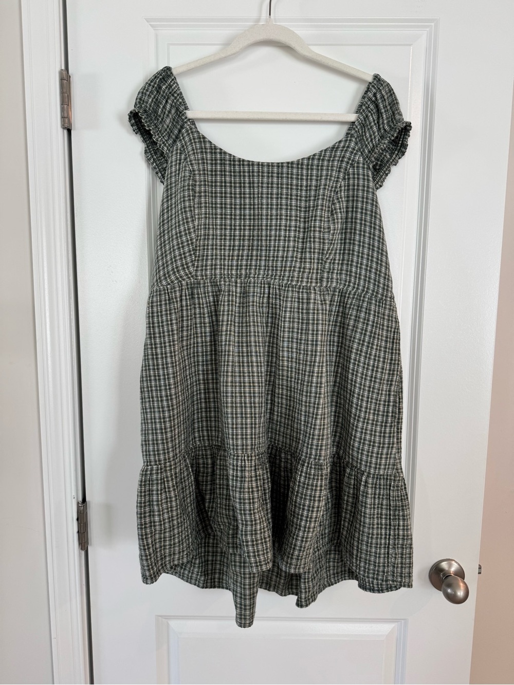 Old Navy Green Plaid Tiered Dress with Ruffle Straps